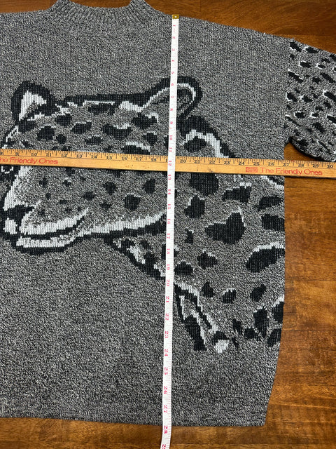 Vintage 90s Forelli Gray Leopard Graphic Knit Sweater (L/XL)