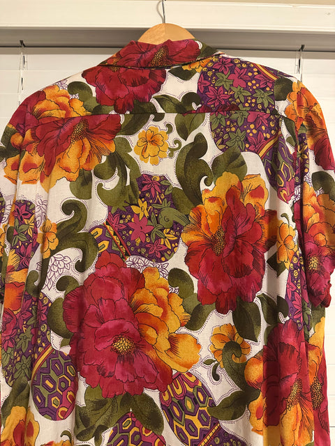 Vintage 80s Abstract Floral Patterned Button-Up Shirt (M)