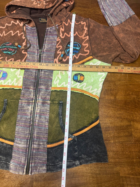 Vintage Y2K Boho Patchwork Zip Hoodie (M/L)