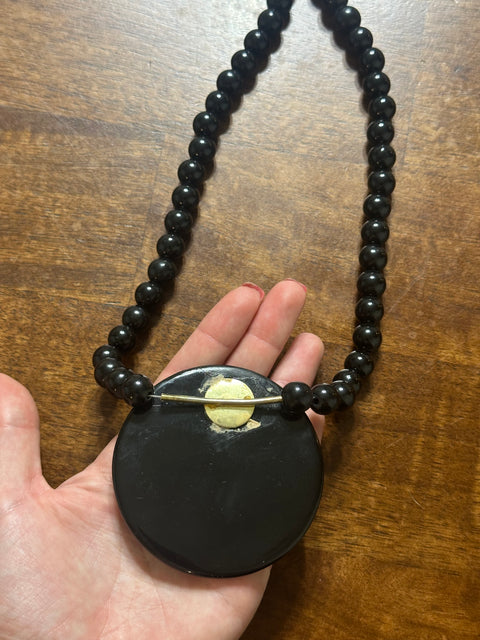 Vintage 80s Black Modernist Colorful Dot Pendant Statement Necklace