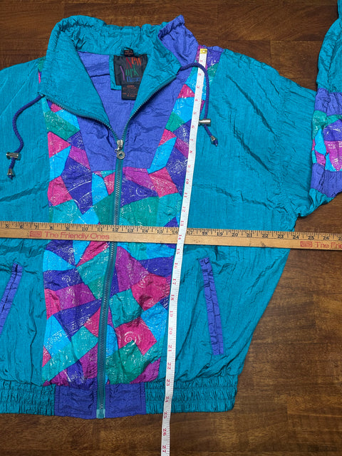 Vintage 80s Teal Pink Purple Colorblock Windbreaker (M/L)