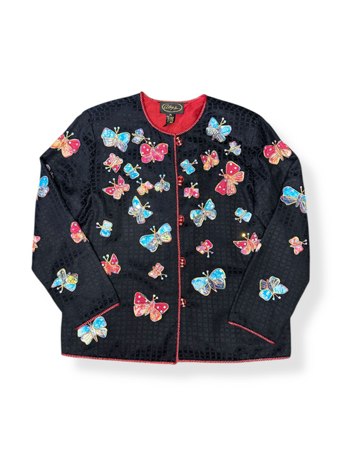 Vintage Black Butterfly Sequin Applique Blazer Jacket (S/M)