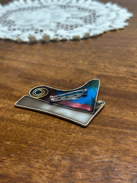 Vintage Abstract Piano Brooch w/ Mixed Media Detail