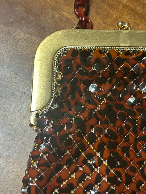 Vintage 60s/70s Whiting & Davis Amber Mesh Evening Bag w/ Tortoise Chain Strap