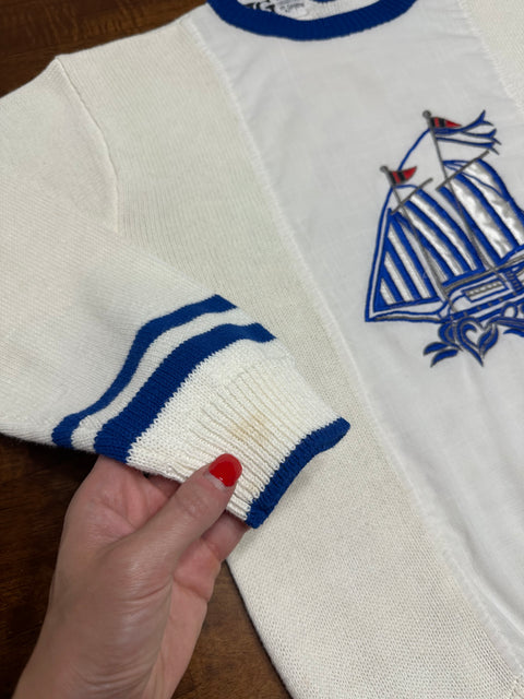 Vintage 80s Nautical Sailboat Knit Pullover Sweater (S)