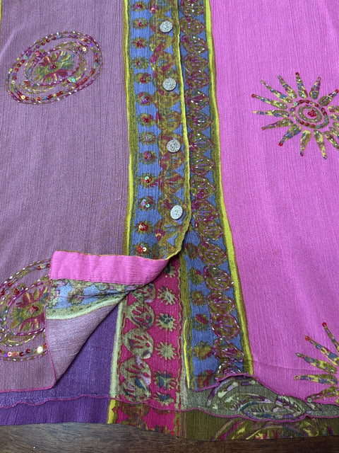 Vintage 'Silhouettes' Multicolor Rayon Button-Up Blouse (~M/L)