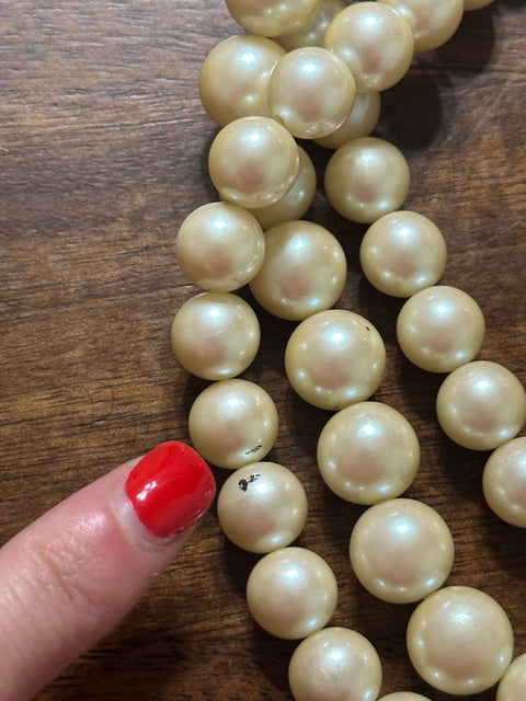 Vintage Richelieu Triple Strand Pearl Choker w/ Pink Gem Center