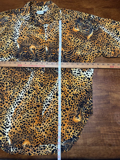 Vintage 80s Leopard Print Button Up Shirt (~S)