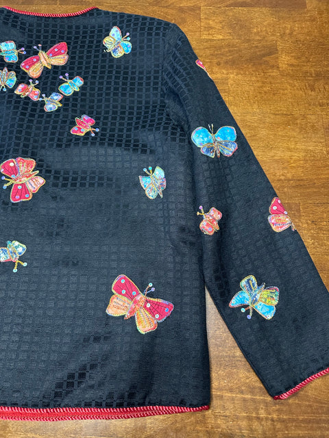 Vintage Black Butterfly Sequin Applique Blazer Jacket (S/M)