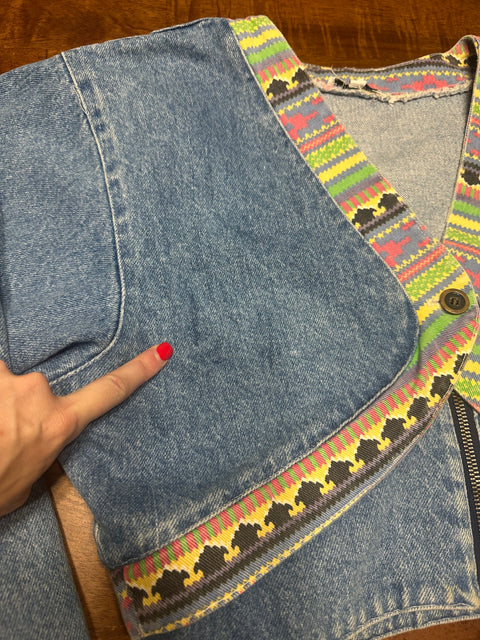 Vintage 90s Denim 2-Piece Cropped Jacket & Skirt Set (~M)