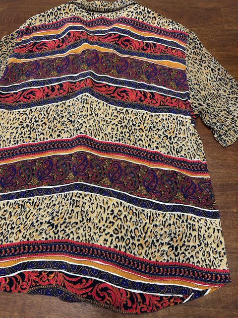 Vintage 80s Rayon Abstract Cheetah Print Button-Up ('8')