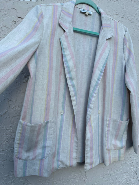 Vintage 80s Cream Pastel Striped Blazer (S/M)