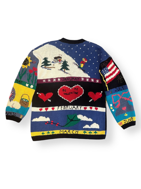 Vintage 90s Festive 'Months of the Year' Knit Cardigan (M/L)