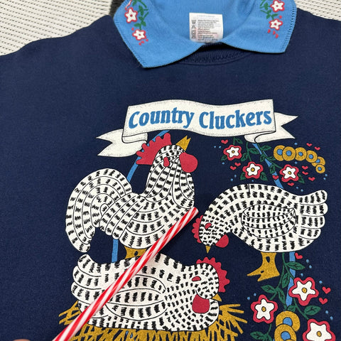 Vintage Artisans "Country Cluckers" Collared Grandma Crewneck (XL)