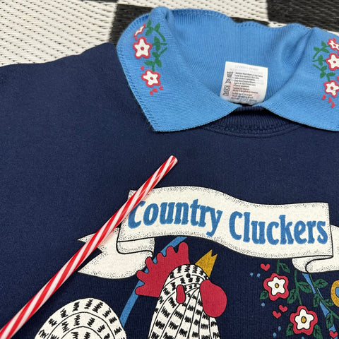 Vintage Artisans "Country Cluckers" Collared Grandma Crewneck (XL)