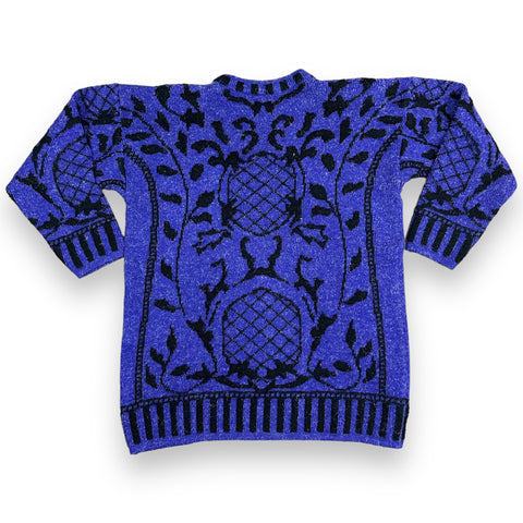 Vtg 80s Kitty Hawk Royal Purple Abstract Sweater (M+)