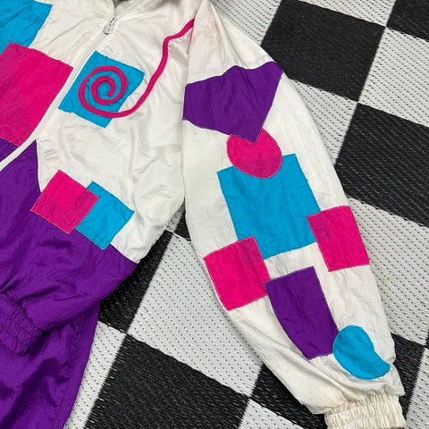 Vintage Purple/Pink/Blue Funky Geometric Colorblock Tracksuit (S)