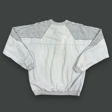 Vtg 80s Grey BB Exploration Patchwork/Striped Pullover Shirt (M)