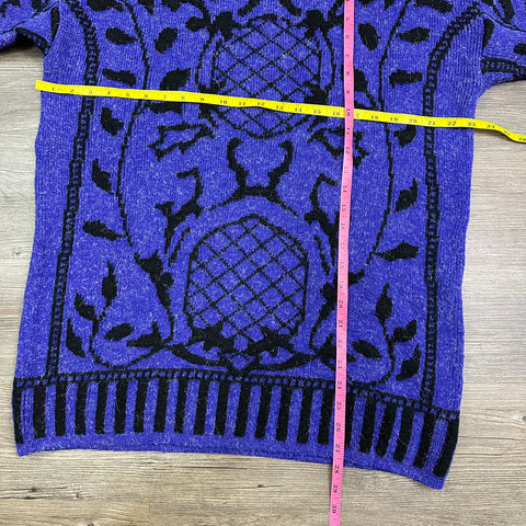 Vtg 80s Kitty Hawk Royal Purple Abstract Sweater (M+)