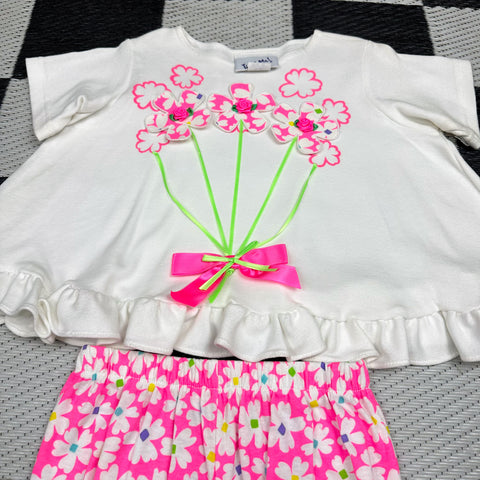Deadstock Vintage Pink Neon Lace/Applique Flower Bunch Set💐 (~3T+)