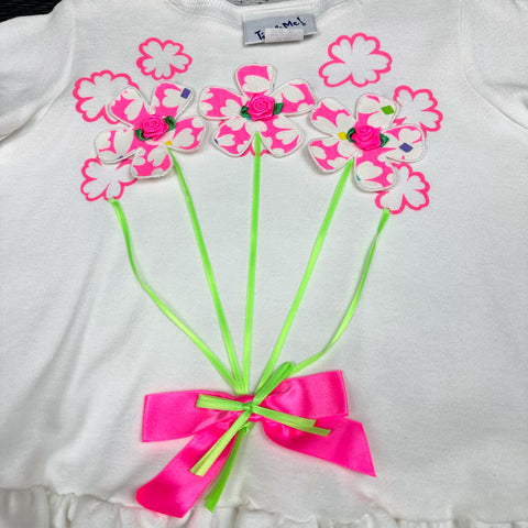 Deadstock Vintage Pink Neon Lace/Applique Flower Bunch Set💐 (~3T+)