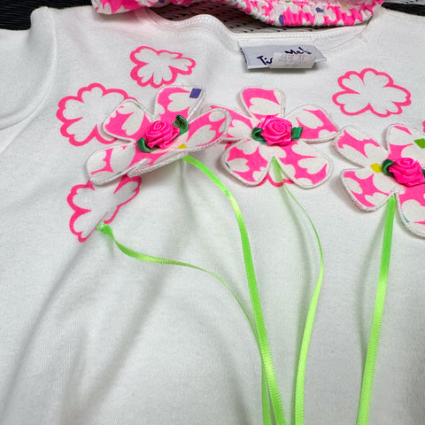 Deadstock Vintage Pink Neon Lace/Applique Flower Bunch Set💐 (~3T+)