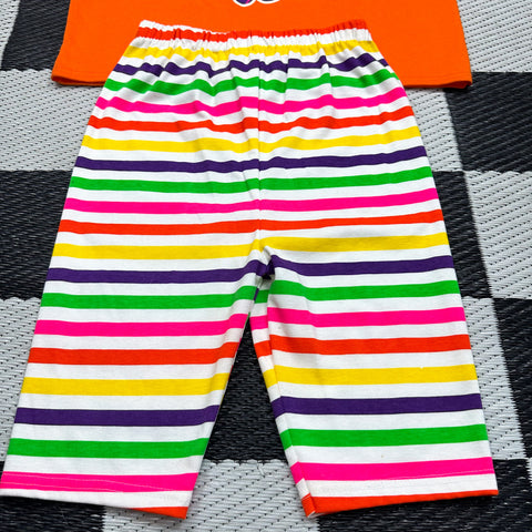 Deadstock Vintage Orange/Striped/Embellished "Fruit + Juice Set"🍊🧃(Kids 14; shirt fits Adult S)