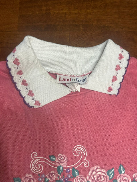 Vintage 90s Pink Floral Collared Grandma Sweatshirt (M)