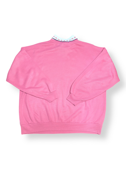 Vintage 90s Pink Floral Collared Grandma Sweatshirt (M)