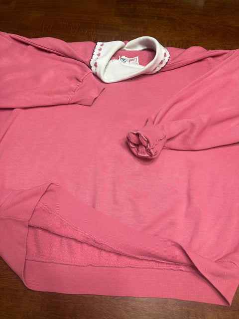 Vintage 90s Pink Floral Collared Grandma Sweatshirt (M)
