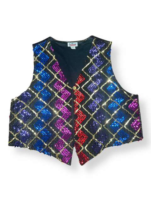 Vintage 80s Funky Rainbow Zig Zag Sequin Lurex Vest ('2X')