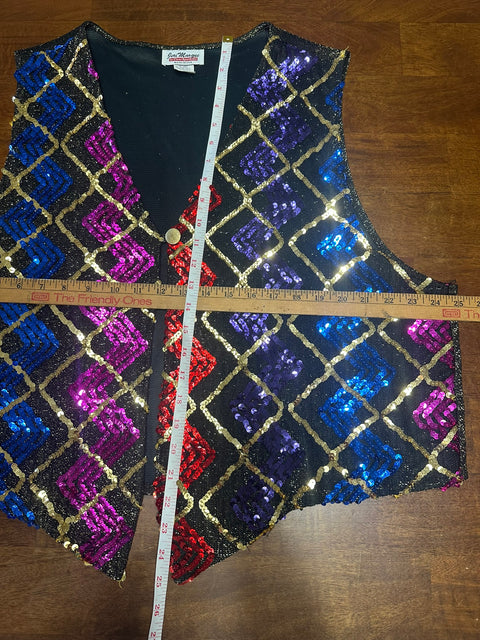 Vintage 80s Funky Rainbow Zig Zag Sequin Lurex Vest ('2X')