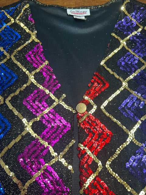 Vintage 80s Funky Rainbow Zig Zag Sequin Lurex Vest ('2X')