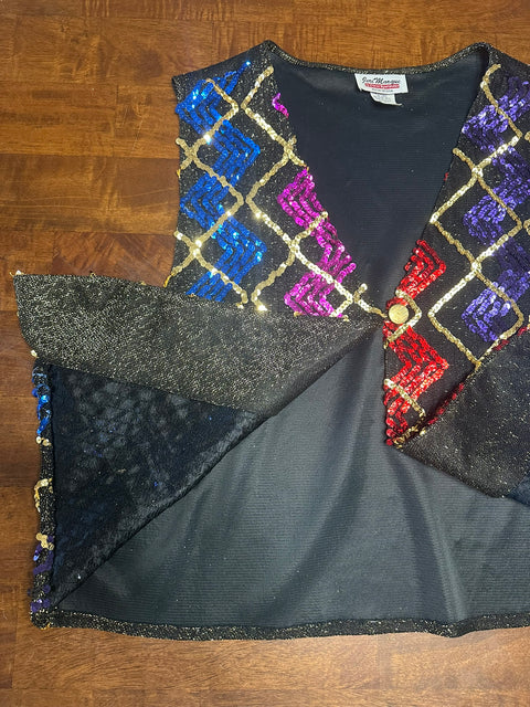 Vintage 80s Funky Rainbow Zig Zag Sequin Lurex Vest ('2X')