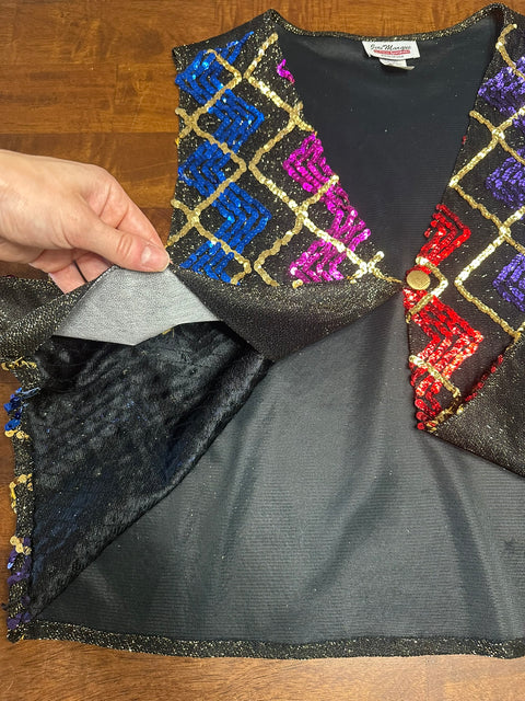 Vintage 80s Funky Rainbow Zig Zag Sequin Lurex Vest ('2X')