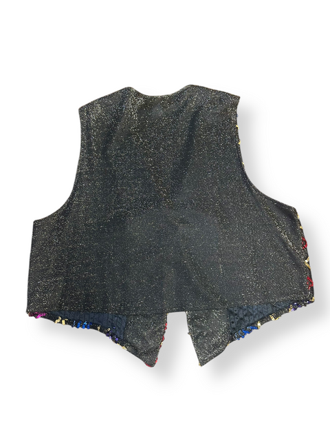 Vintage 80s Funky Rainbow Zig Zag Sequin Lurex Vest ('2X')
