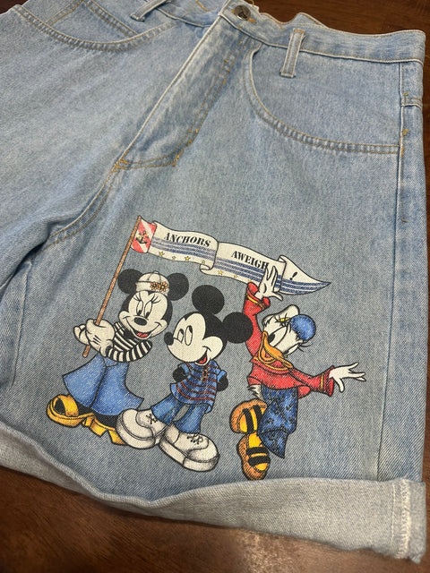 Vintage Disney Mickey & Friends 'Anchors Aweigh!' Painted Denim Shorts (M)