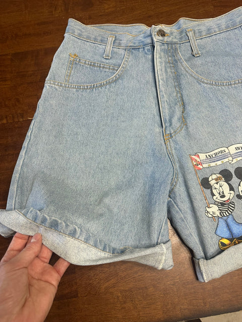 Vintage Disney Mickey & Friends 'Anchors Aweigh!' Painted Denim Shorts (M)