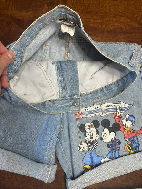 Vintage Disney Mickey & Friends 'Anchors Aweigh!' Painted Denim Shorts (M)