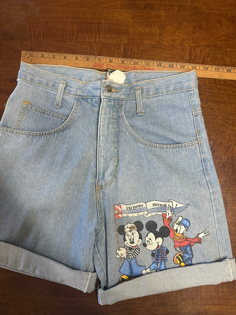 Vintage Disney Mickey & Friends 'Anchors Aweigh!' Painted Denim Shorts (M)