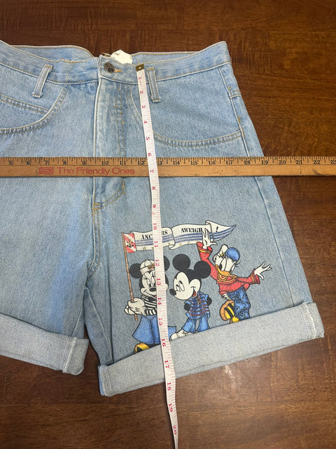 Vintage Disney Mickey & Friends 'Anchors Aweigh!' Painted Denim Shorts (M)