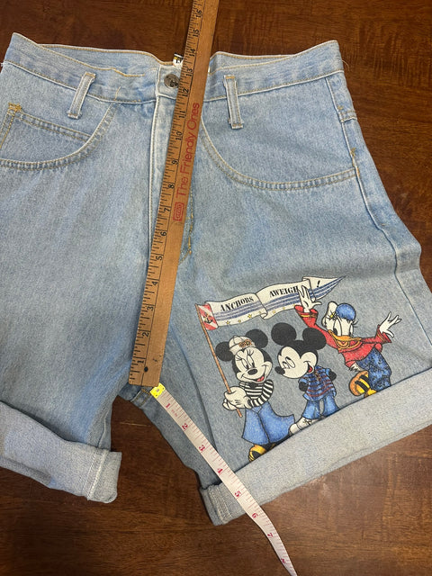 Vintage Disney Mickey & Friends 'Anchors Aweigh!' Painted Denim Shorts (M)