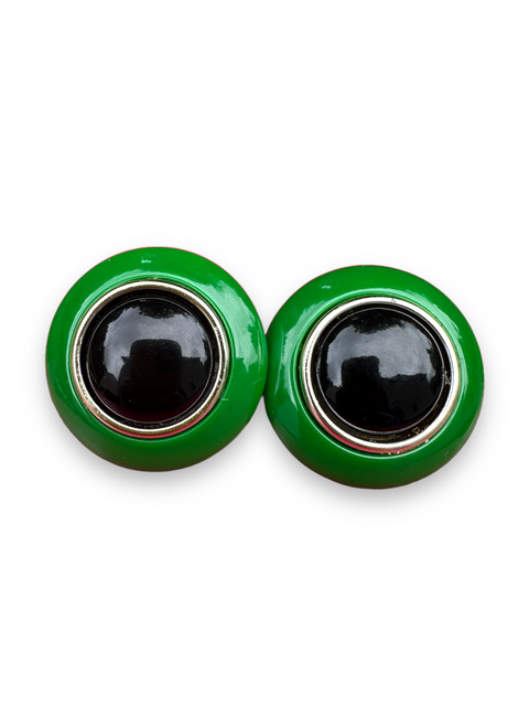 Vintage ~80s Large Green/Black Circle Statement Earrings