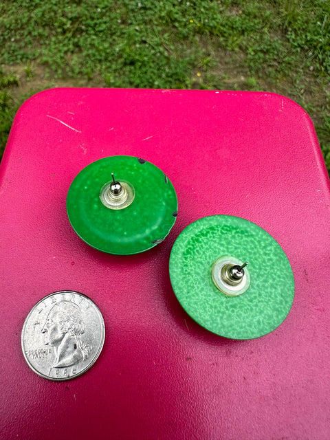 Vintage ~80s Large Green/Black Circle Statement Earrings