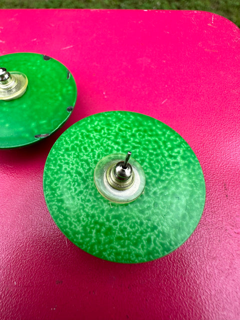 Vintage ~80s Large Green/Black Circle Statement Earrings