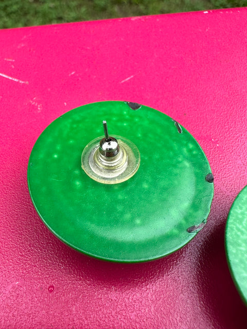 Vintage ~80s Large Green/Black Circle Statement Earrings