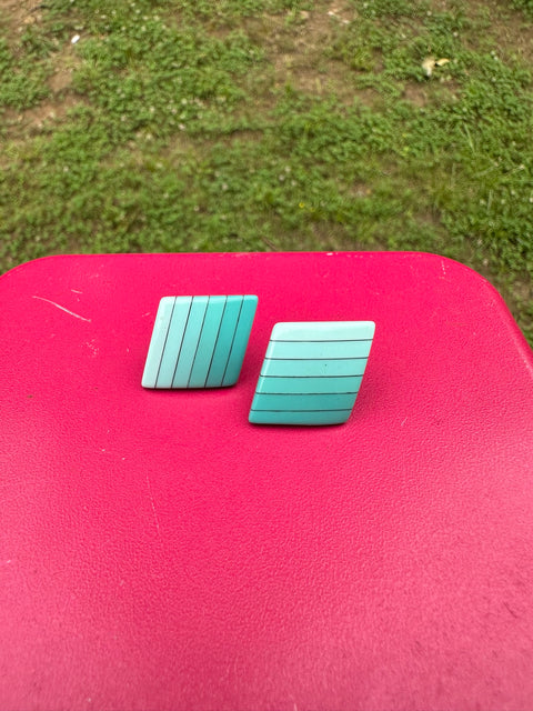 Vintage ~80s Blue Ombre Striped Geometric Earrings