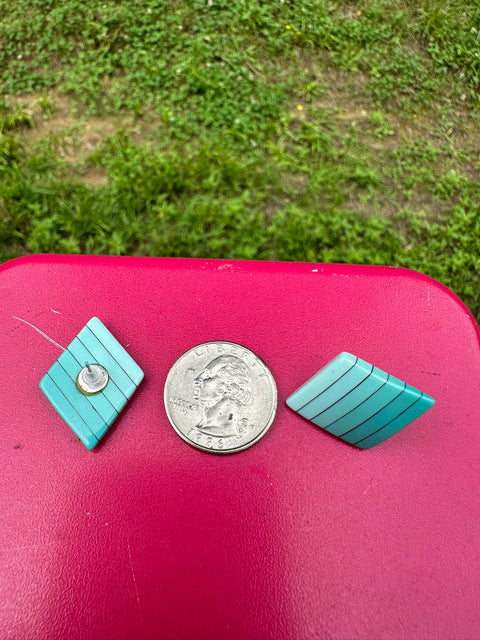 Vintage ~80s Blue Ombre Striped Geometric Earrings