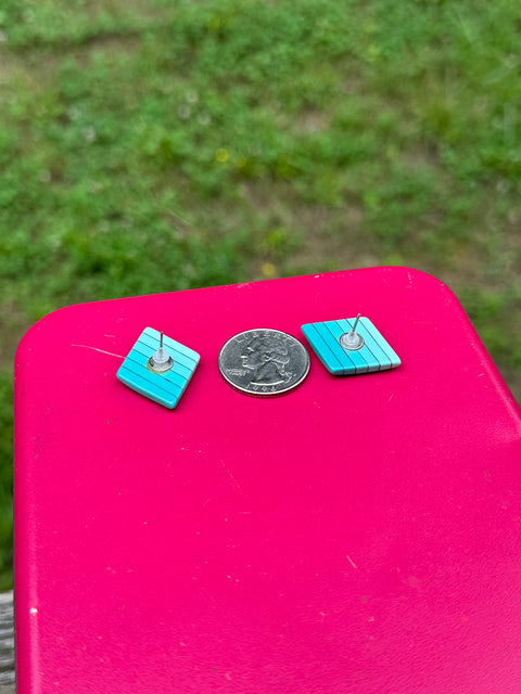 Vintage ~80s Blue Ombre Striped Geometric Earrings