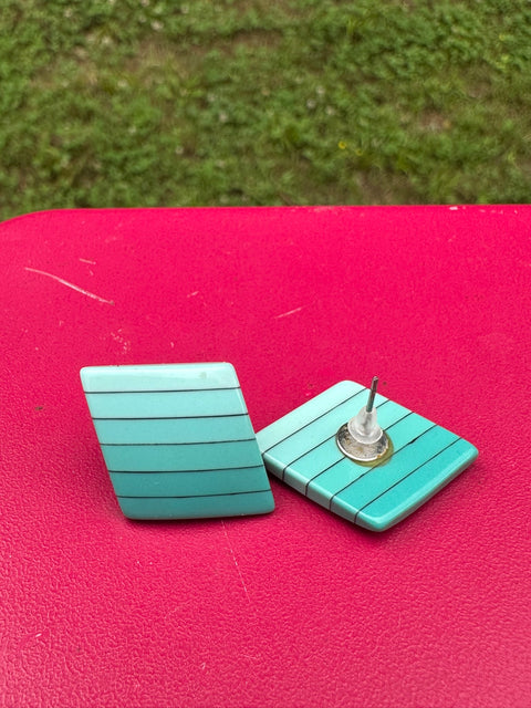 Vintage ~80s Blue Ombre Striped Geometric Earrings